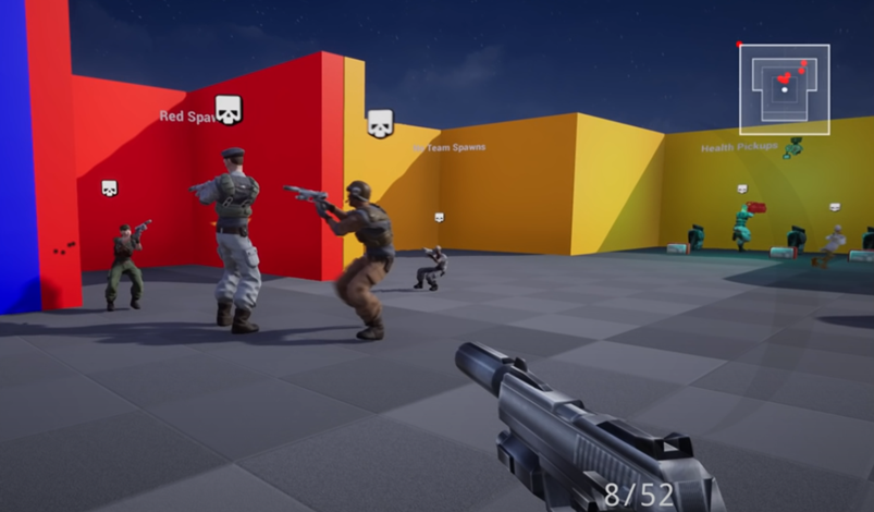 GlitchSplitters gameplay screenshot showing colorful multiplayer map